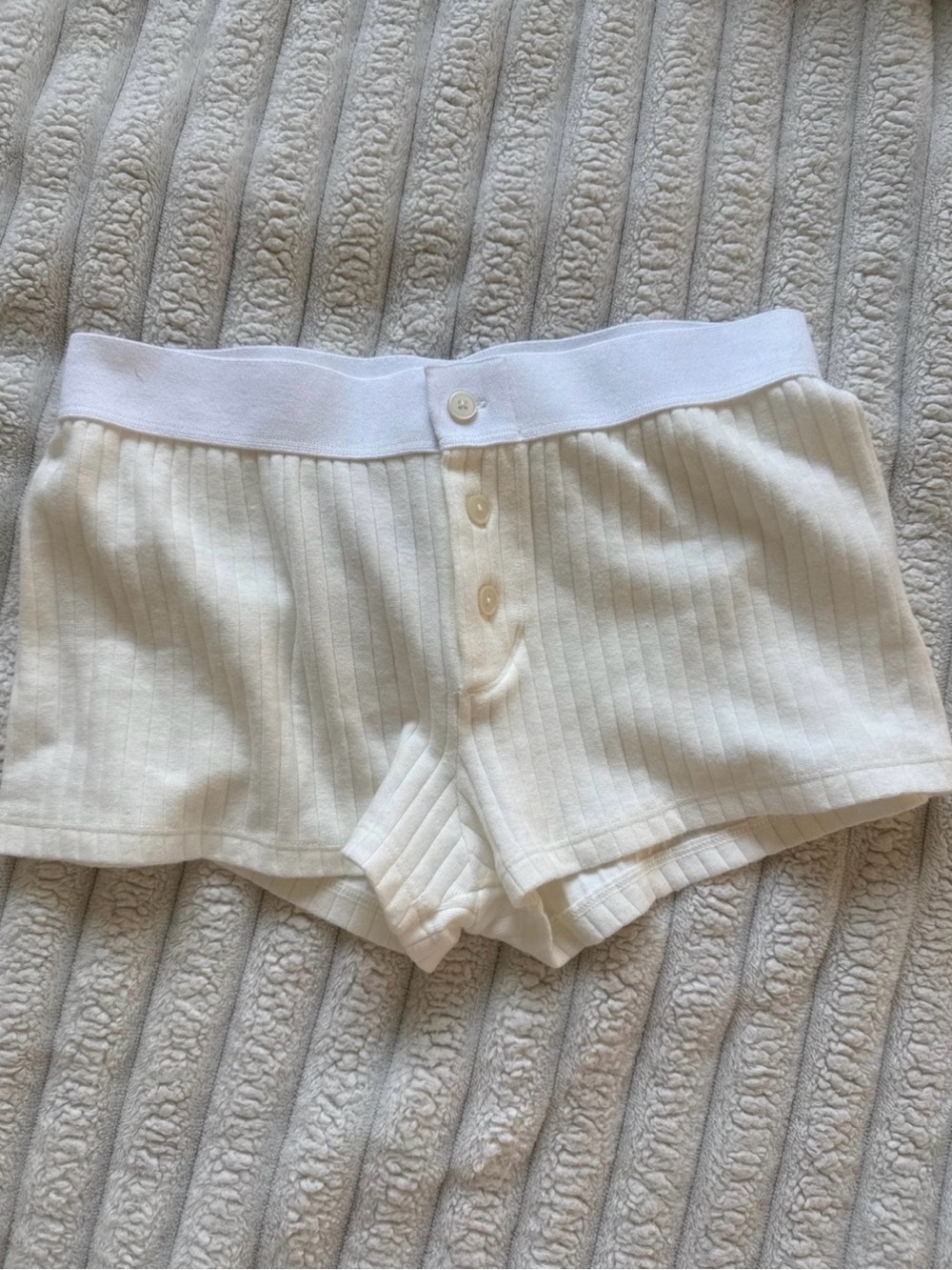 BRANDY MELVILLE Women's Ribbed Button-Front Lounge Shorts - Off White
